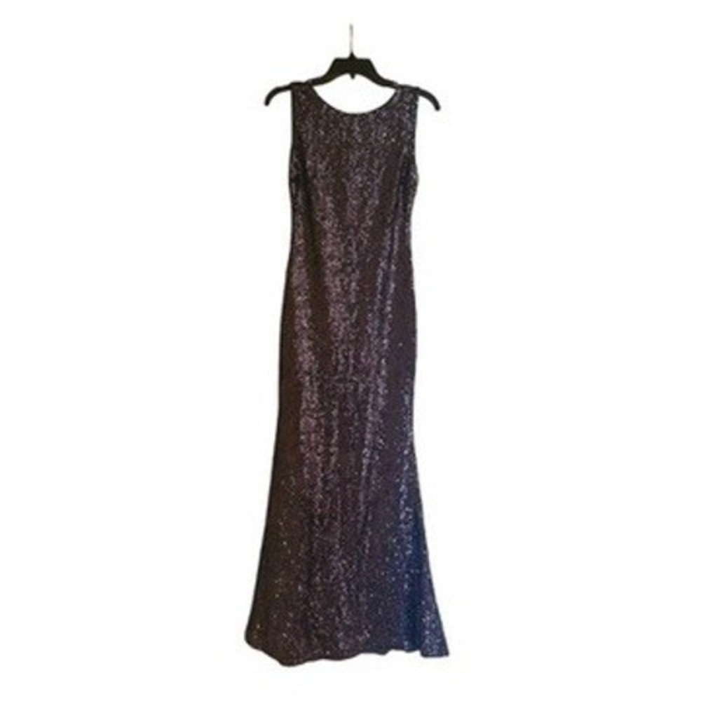 Navy Sequined Mermaid Gown Keyhole Back Formal Dress Women Small - Picture 2 of 8